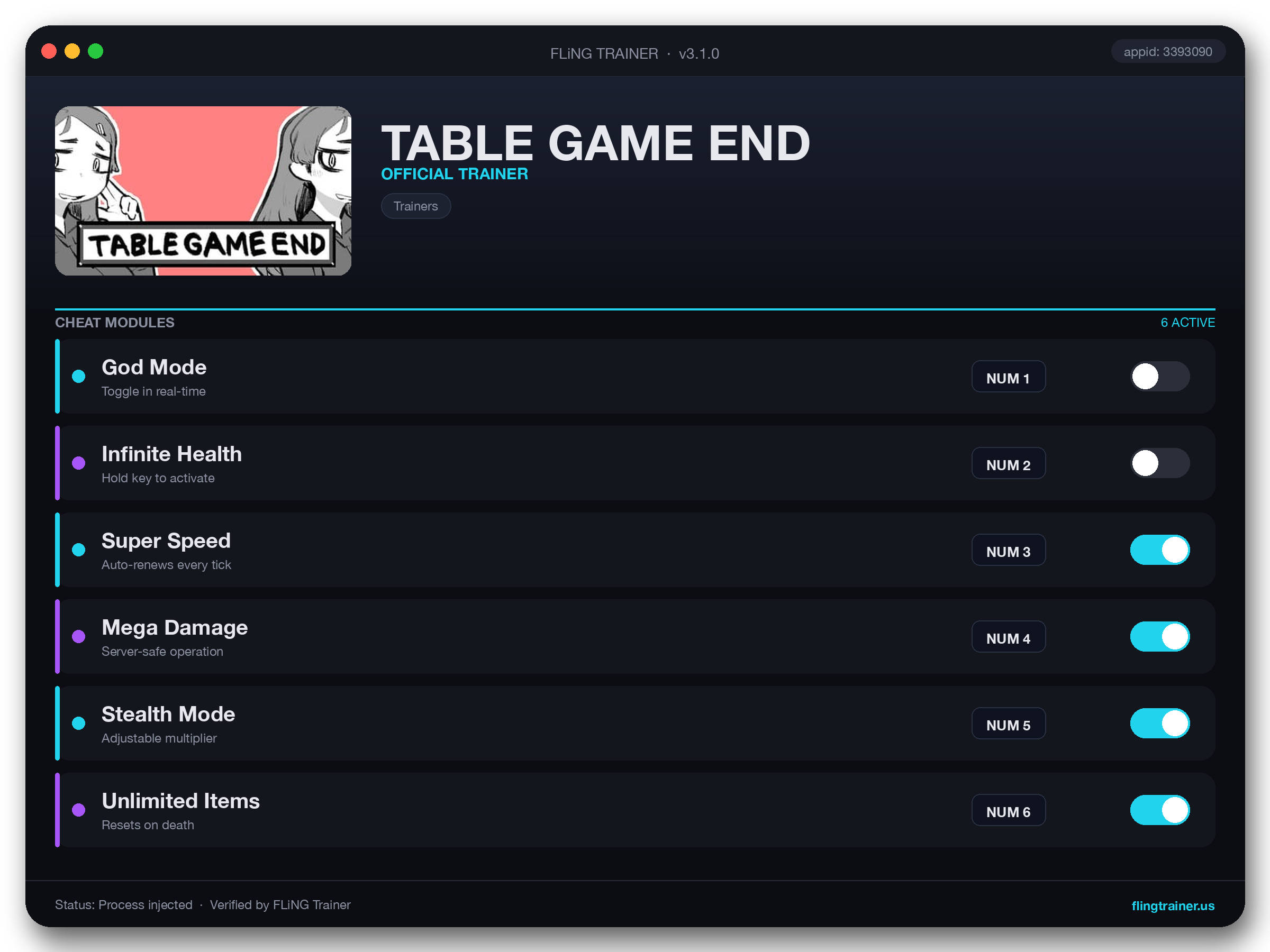 TABLE GAME END Trainer interface