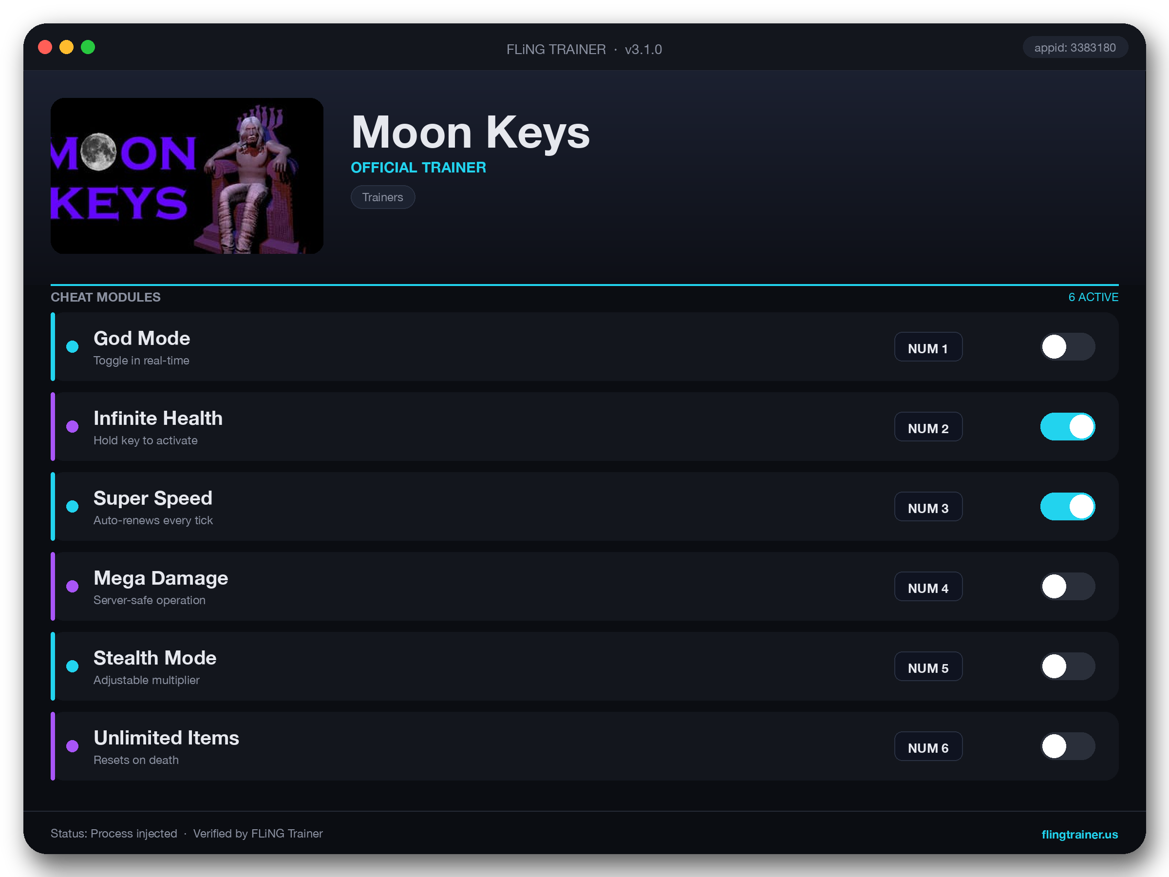Moon Keys Trainer interface