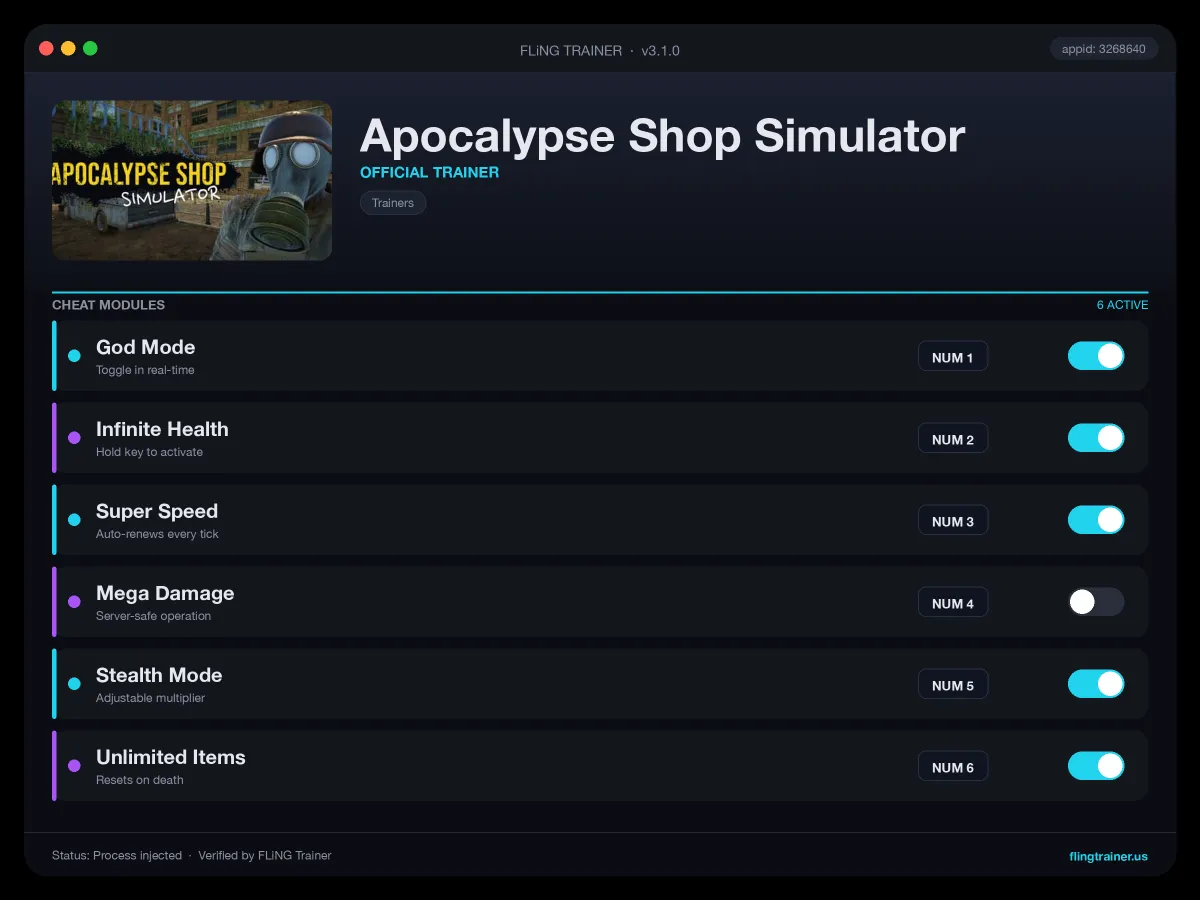 Apocalypse Shop Simulator Trainer interface