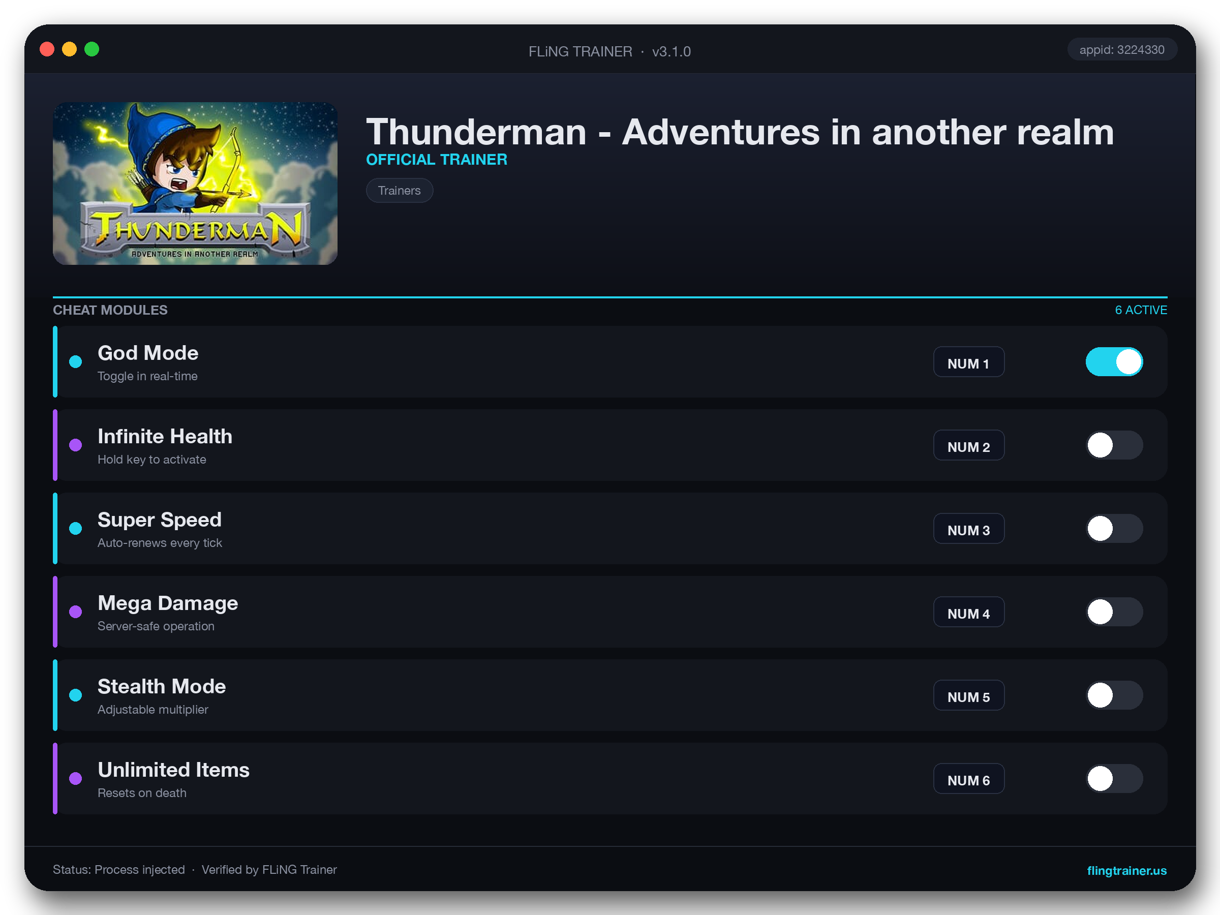 Thunderman - Adventures in another realm Trainer interface