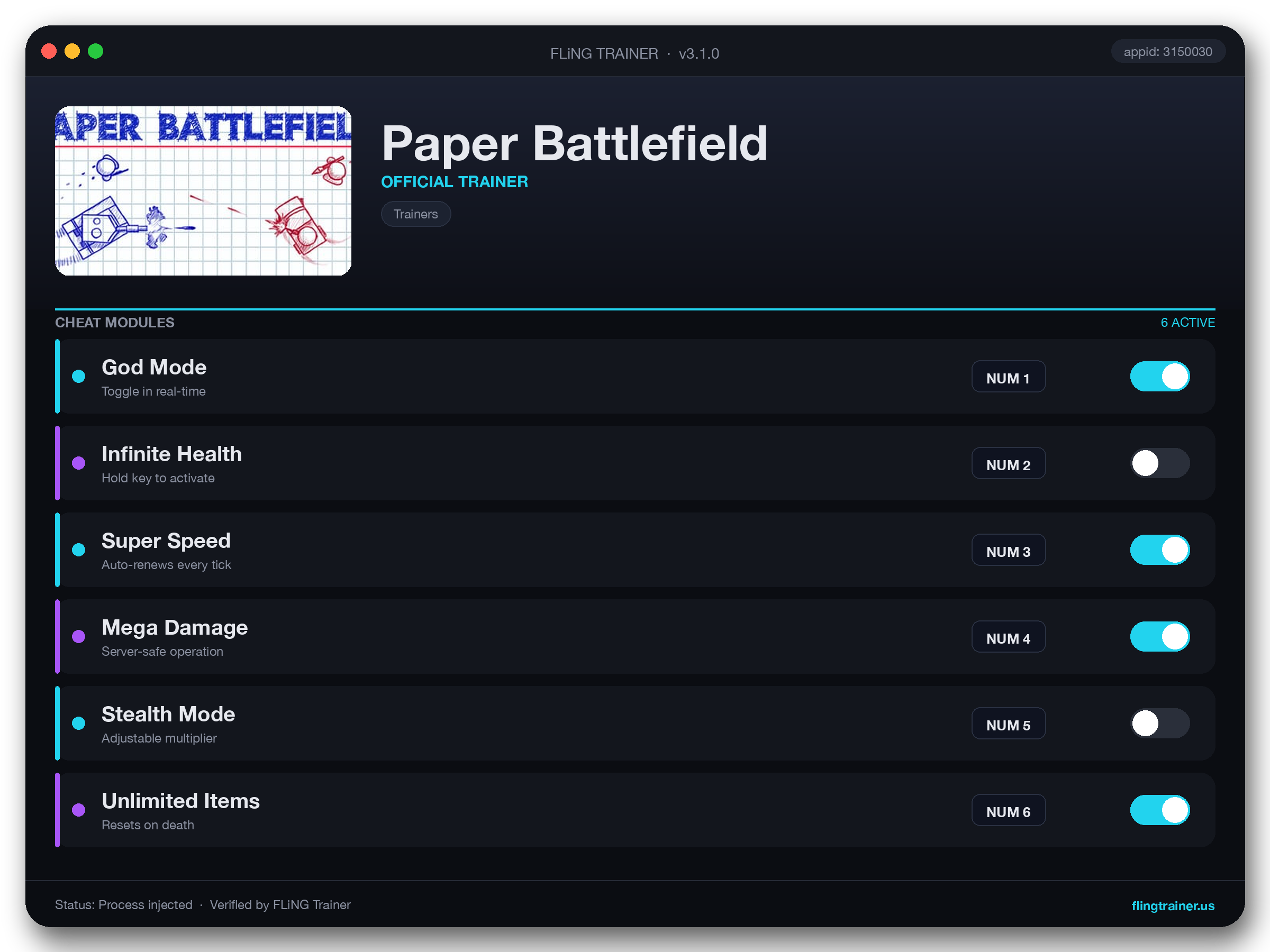 Paper Battlefield Trainer interface