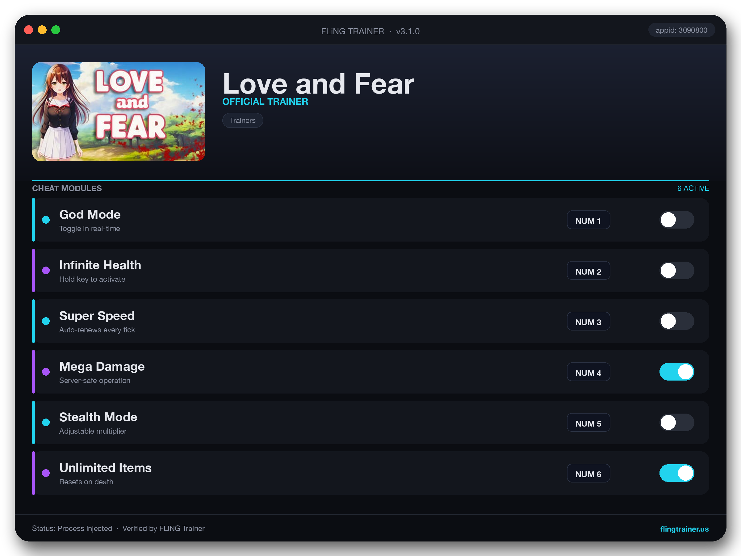 Love and Fear Trainer interface