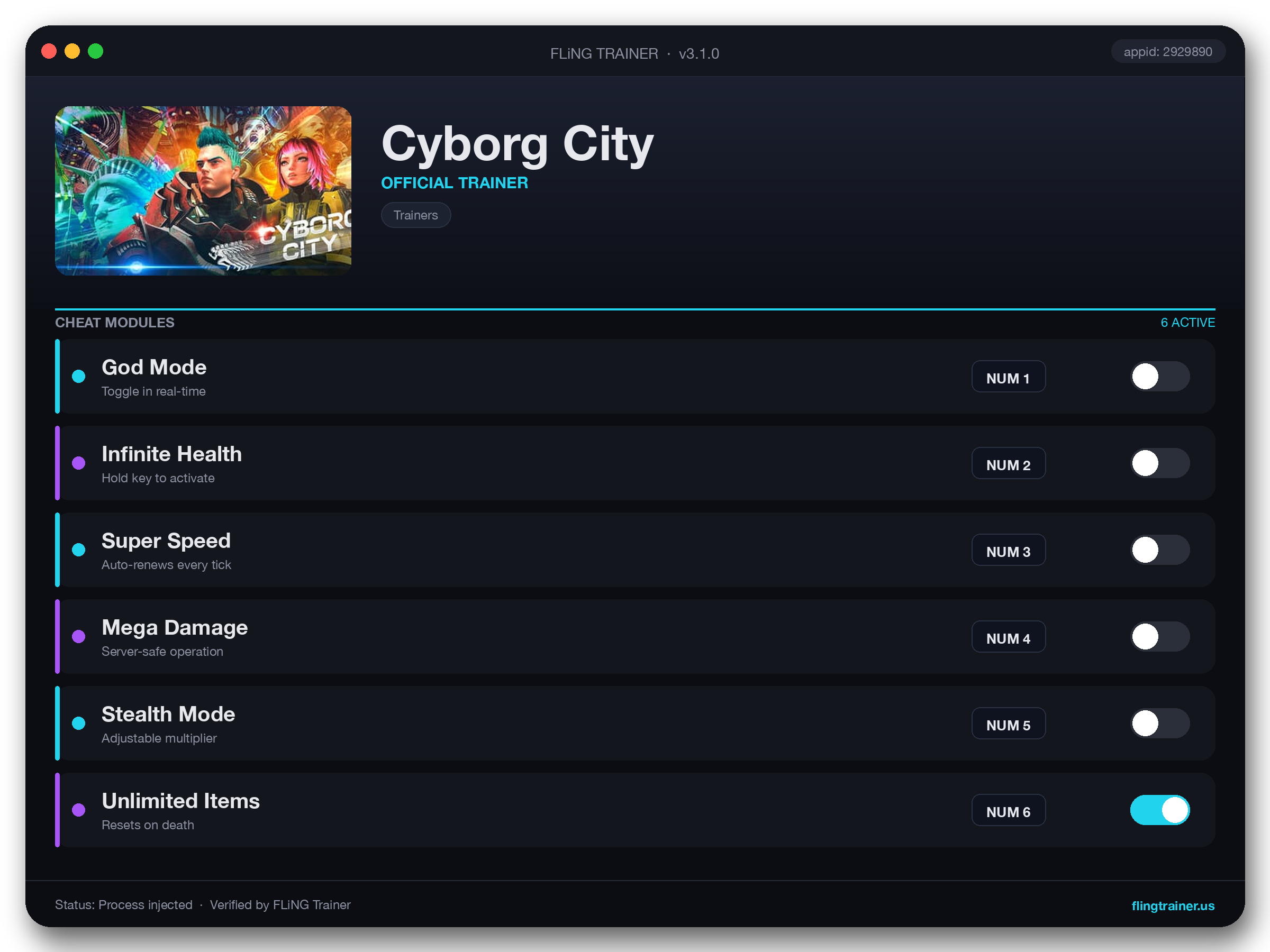Cyborg City Trainer interface