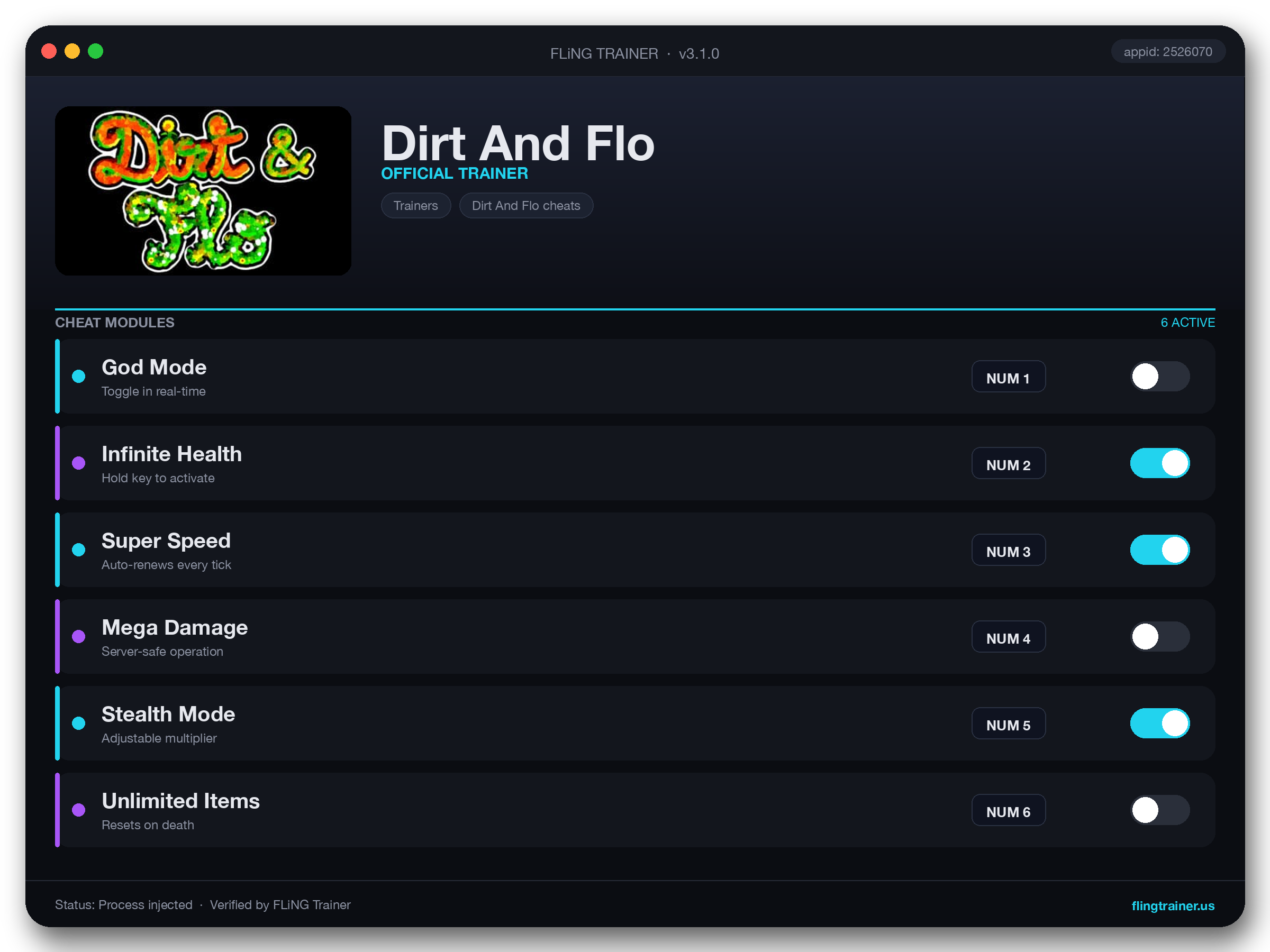 Dirt And Flo Trainer interface
