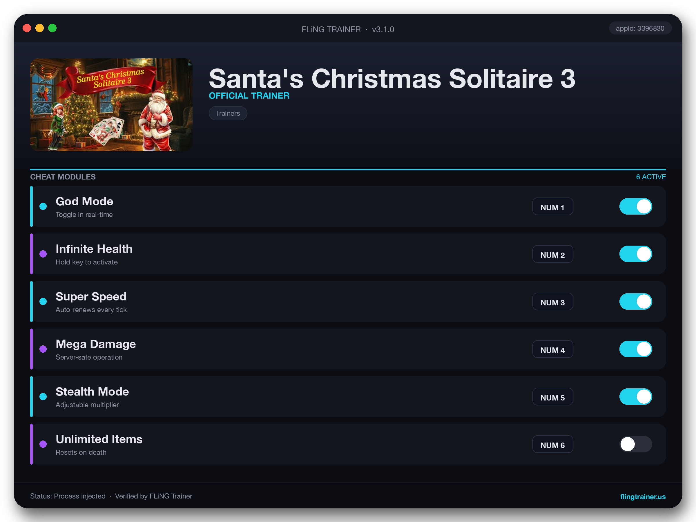 Santa's Christmas Solitaire 3 Trainer interface