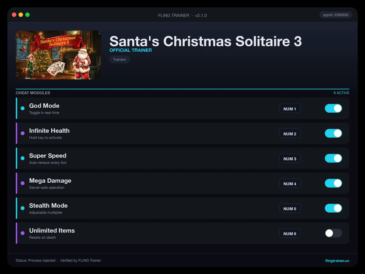 Santa's Christmas Solitaire 3 Trainer interface