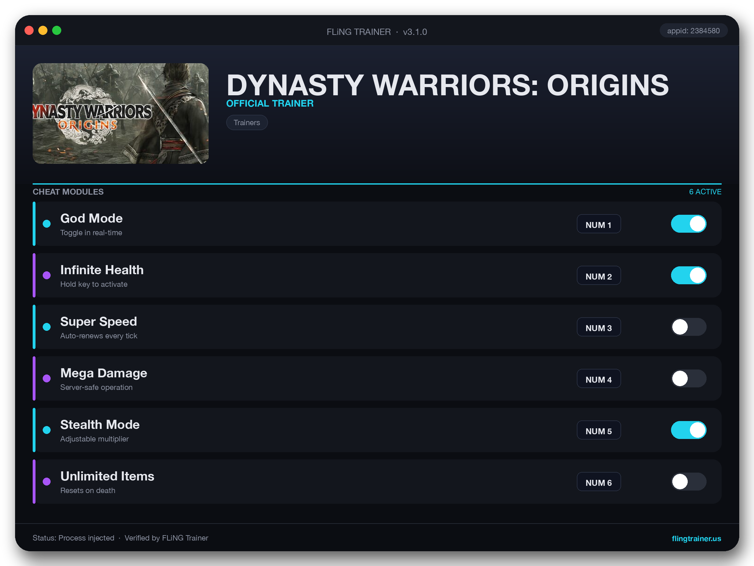 DYNASTY WARRIORS: ORIGINS Trainer interface