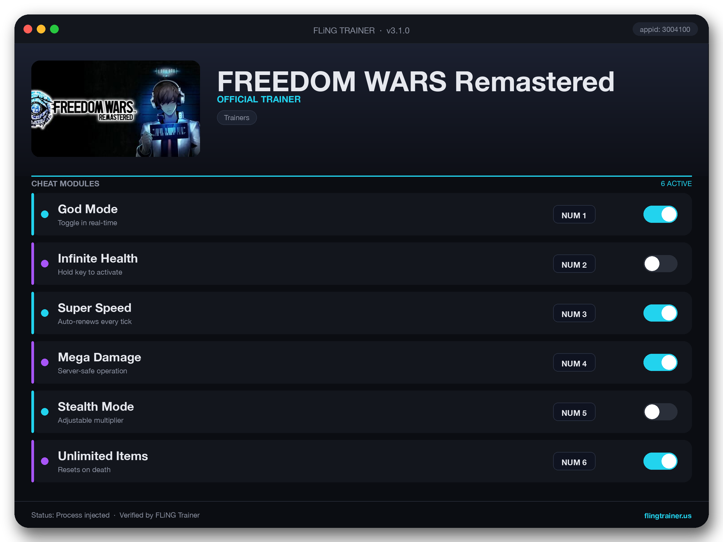 FREEDOM WARS Remastered Trainer interface