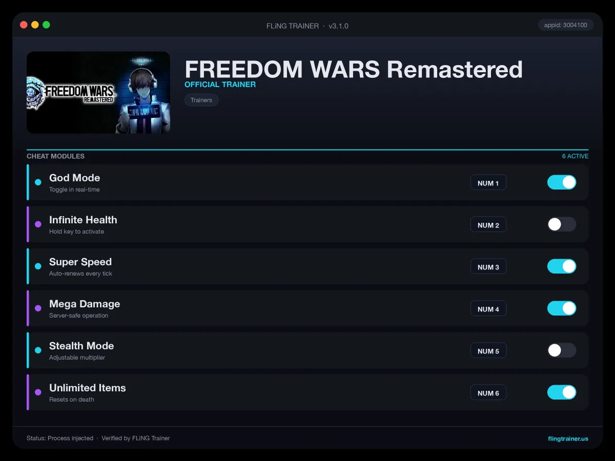 FREEDOM WARS Remastered Trainer interface