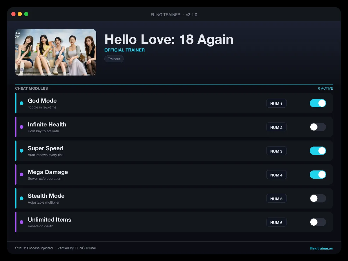 Hello Love: 18 Again Trainer interface