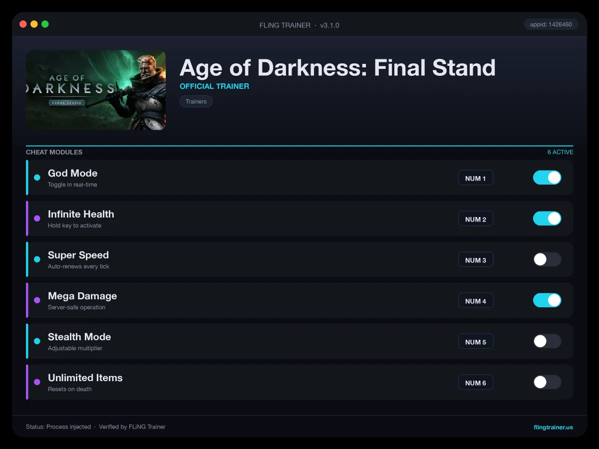 Age of Darkness: Final Stand Trainer interface