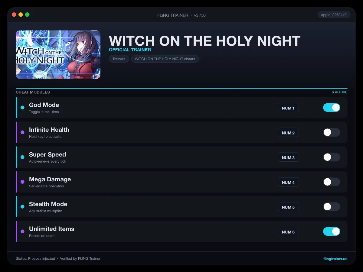 WITCH ON THE HOLY NIGHT Trainer interface