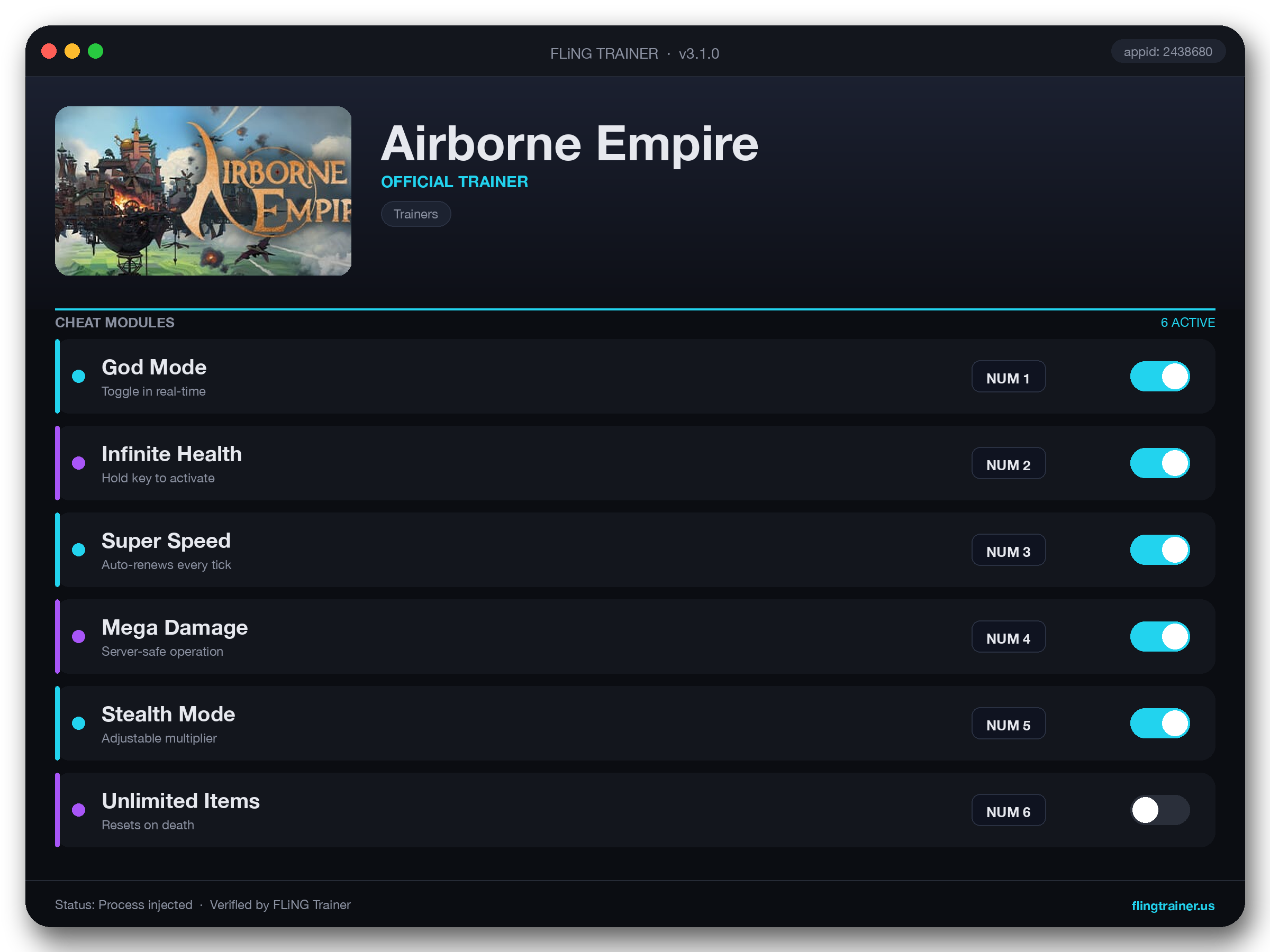 Airborne Empire Trainer interface