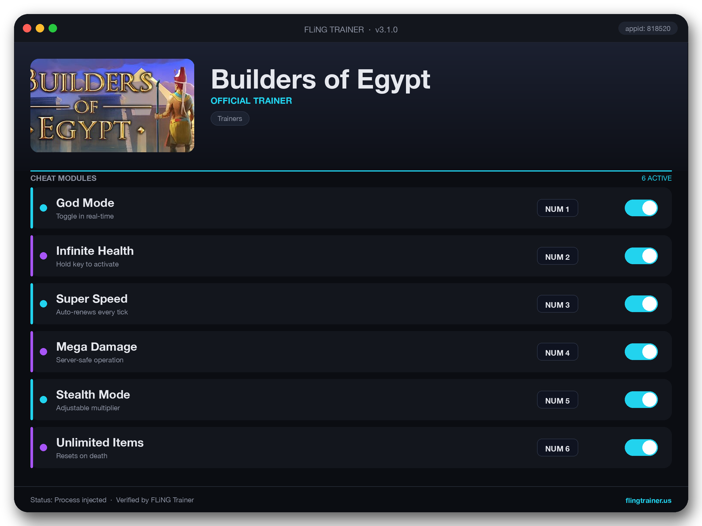 Builders of Egypt Trainer interface
