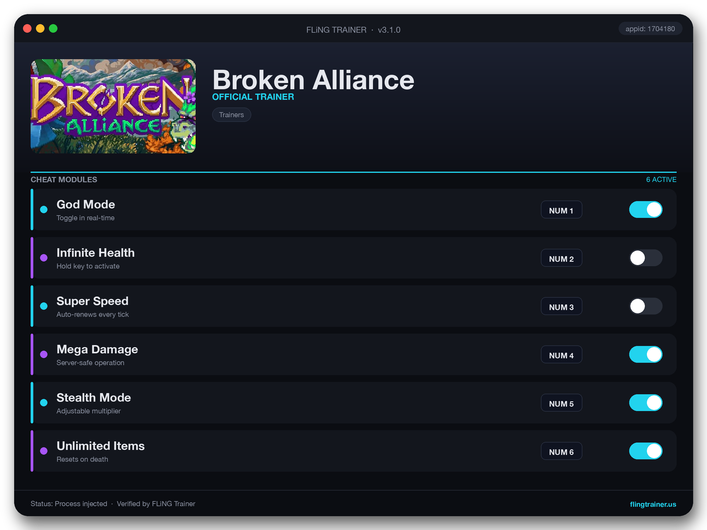 Broken Alliance Trainer interface