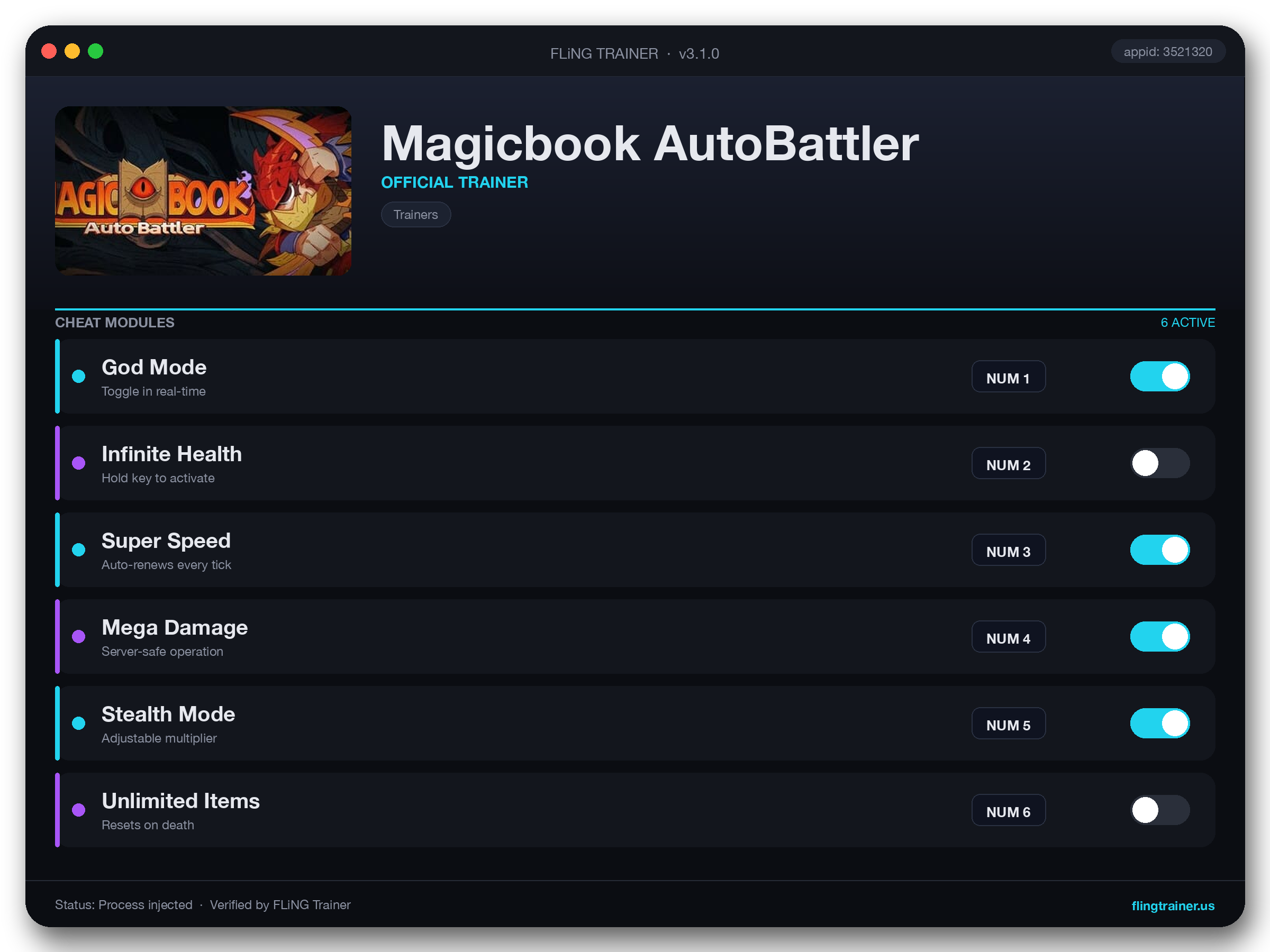Magicbook AutoBattler Trainer interface