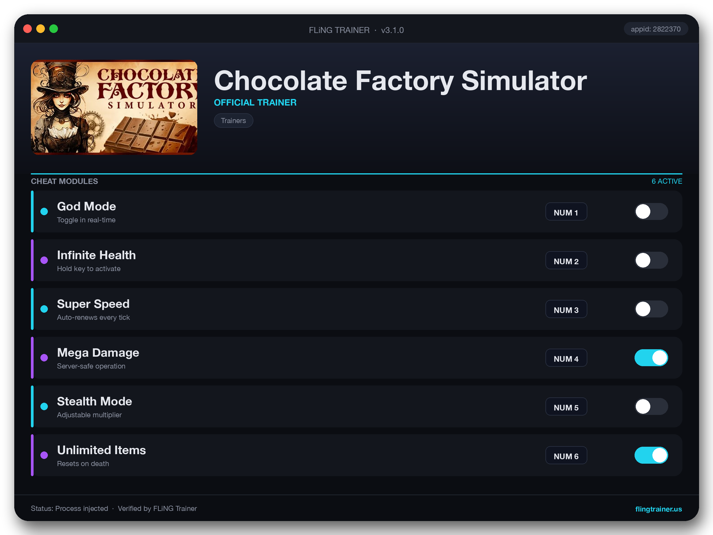 Chocolate Factory Simulator Trainer interface