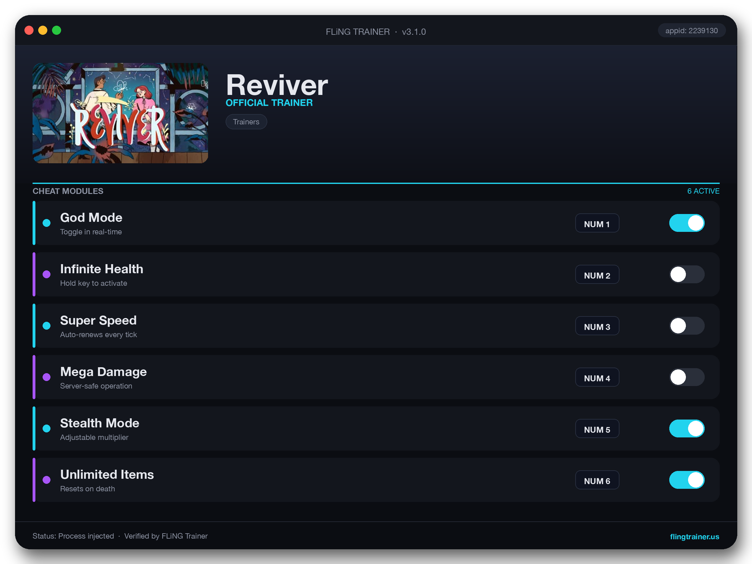 Reviver Trainer interface