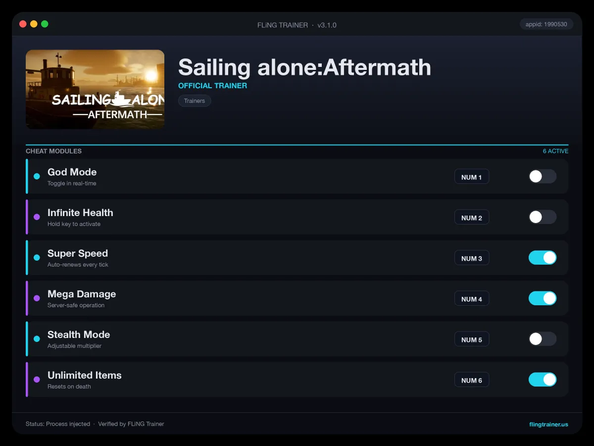 Sailing alone:Aftermath Trainer interface