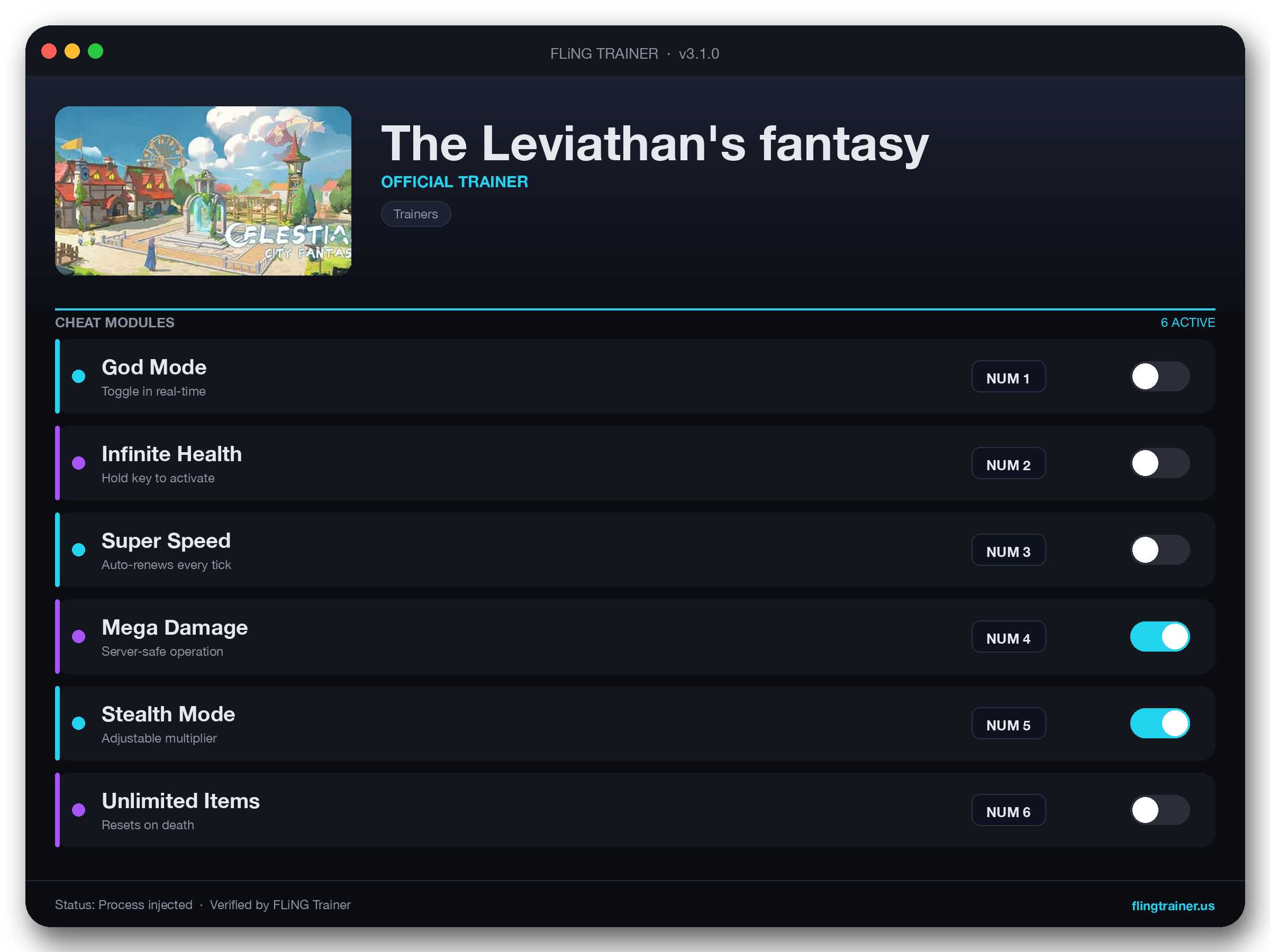 The Leviathan's fantasy Trainer interface