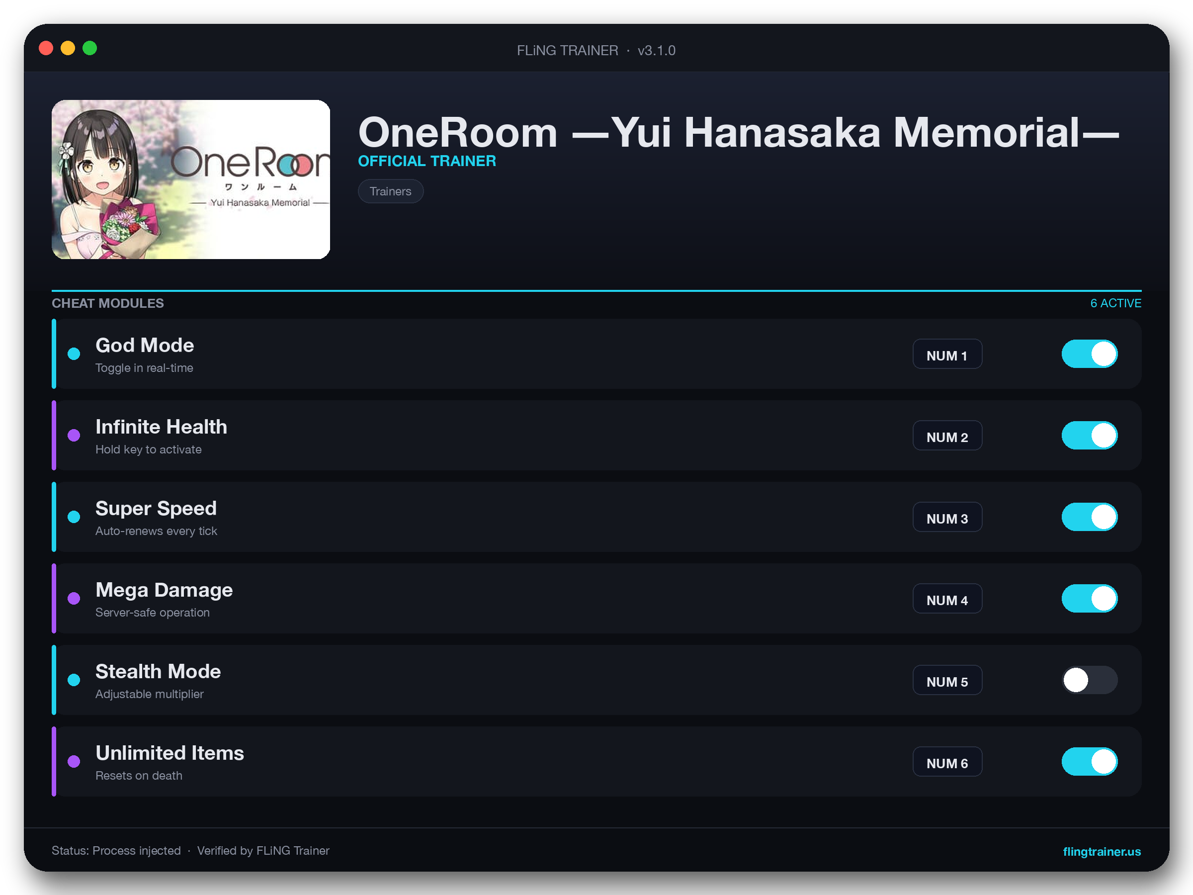 OneRoom ―Yui Hanasaka Memorial― Trainer interface