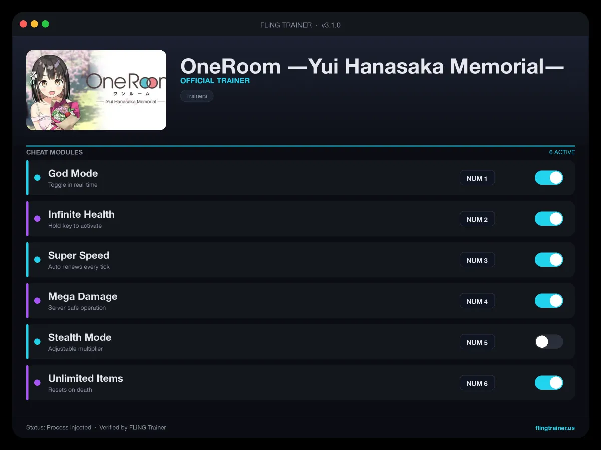 OneRoom ―Yui Hanasaka Memorial― Trainer interface