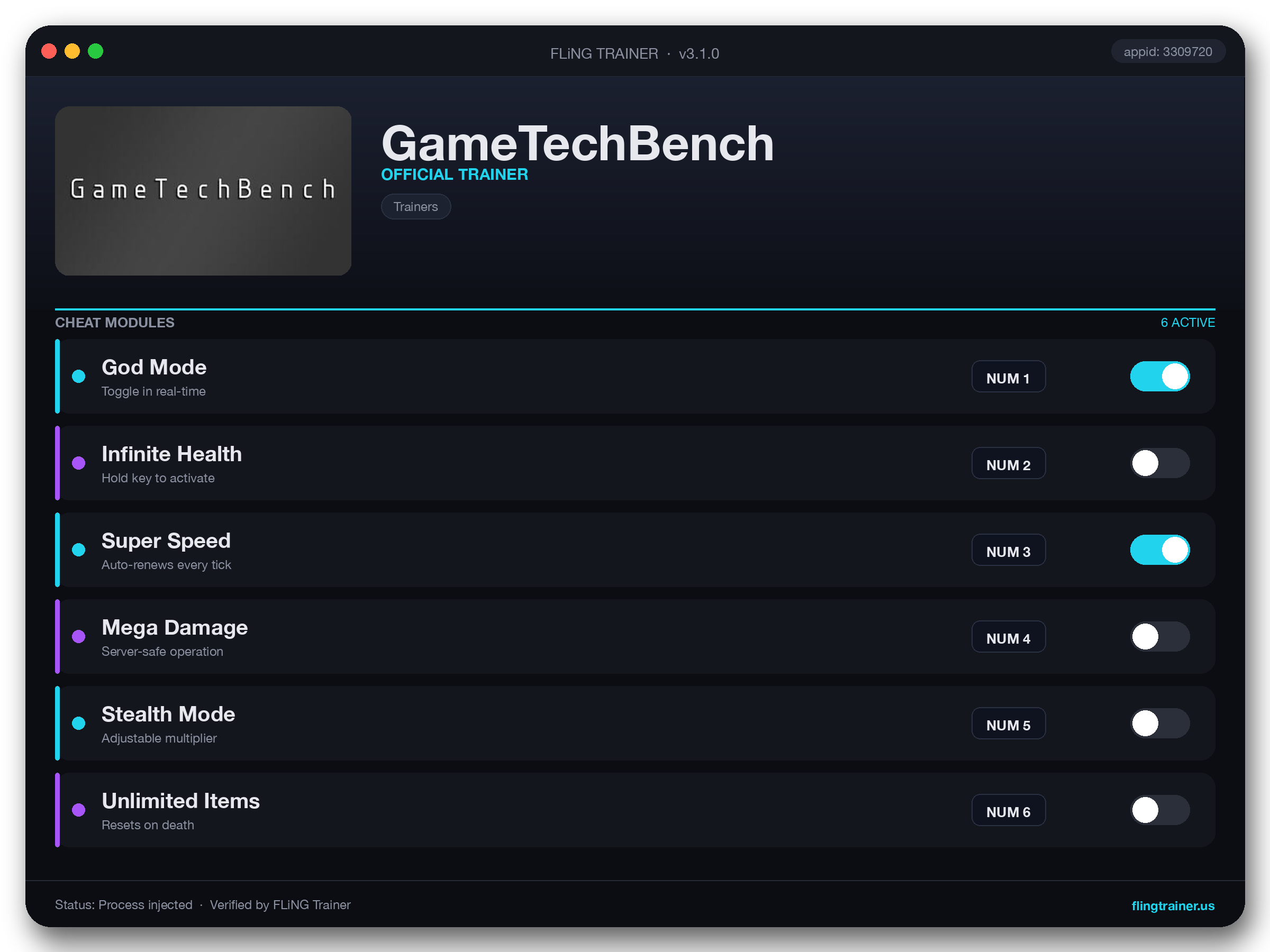GameTechBench Trainer interface