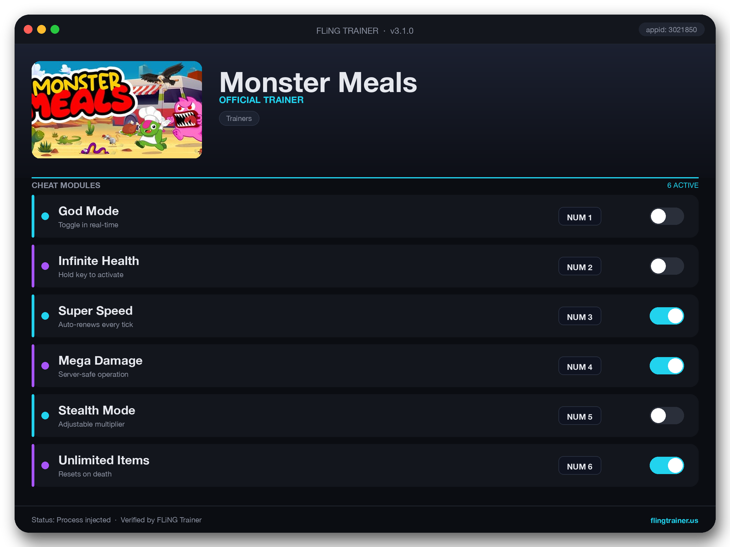 Monster Meals Trainer interface