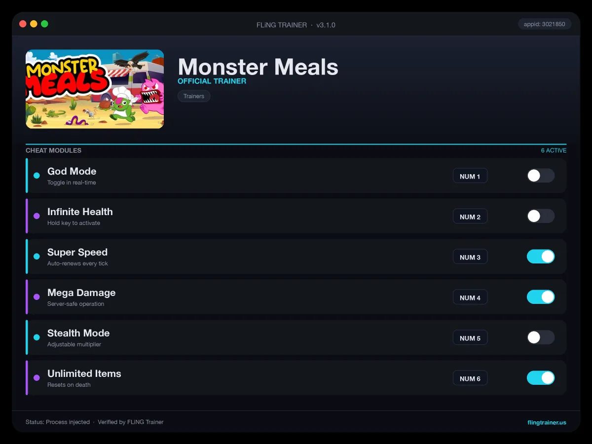 Monster Meals Trainer interface