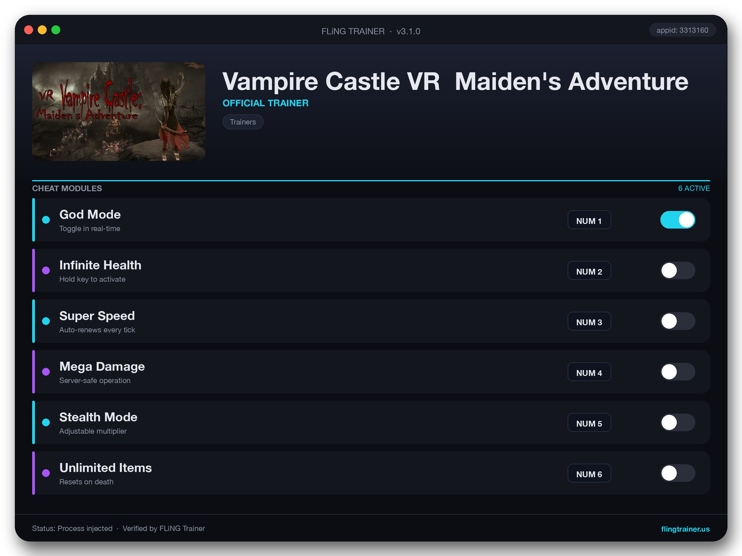 Vampire Castle VR Maiden's Adventure Trainer interface