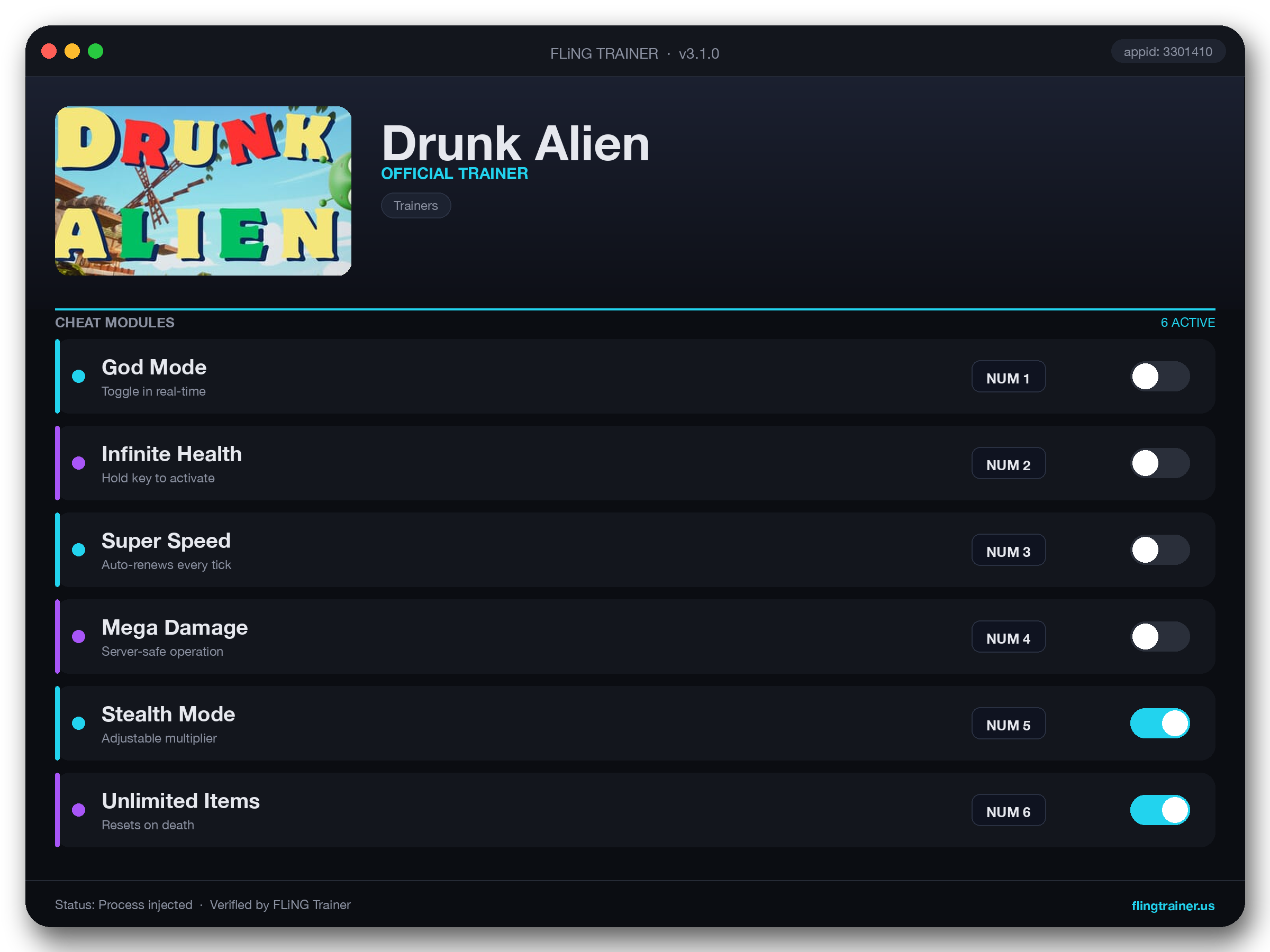 Drunk Alien Trainer interface