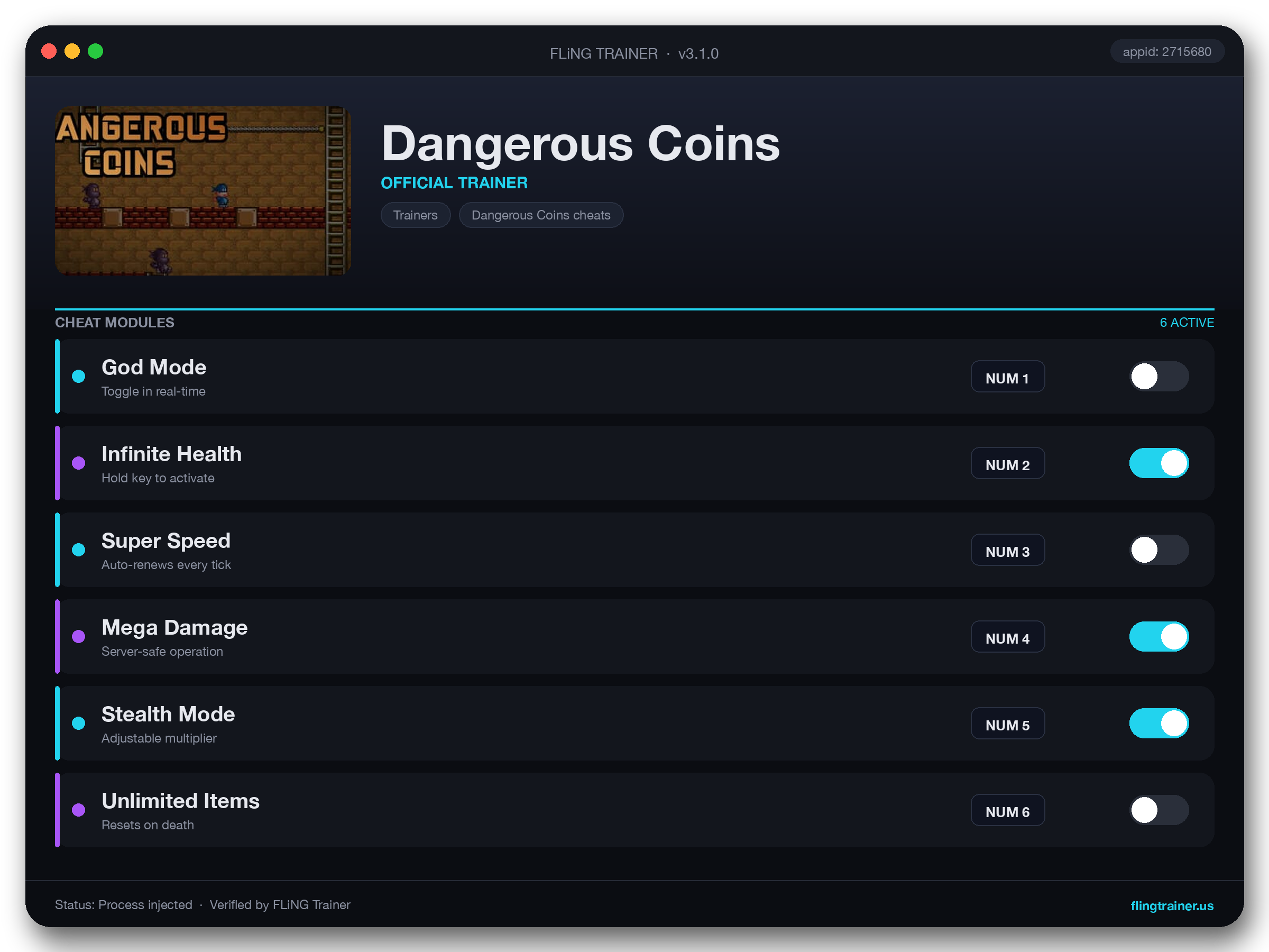 Dangerous Coins Trainer interface