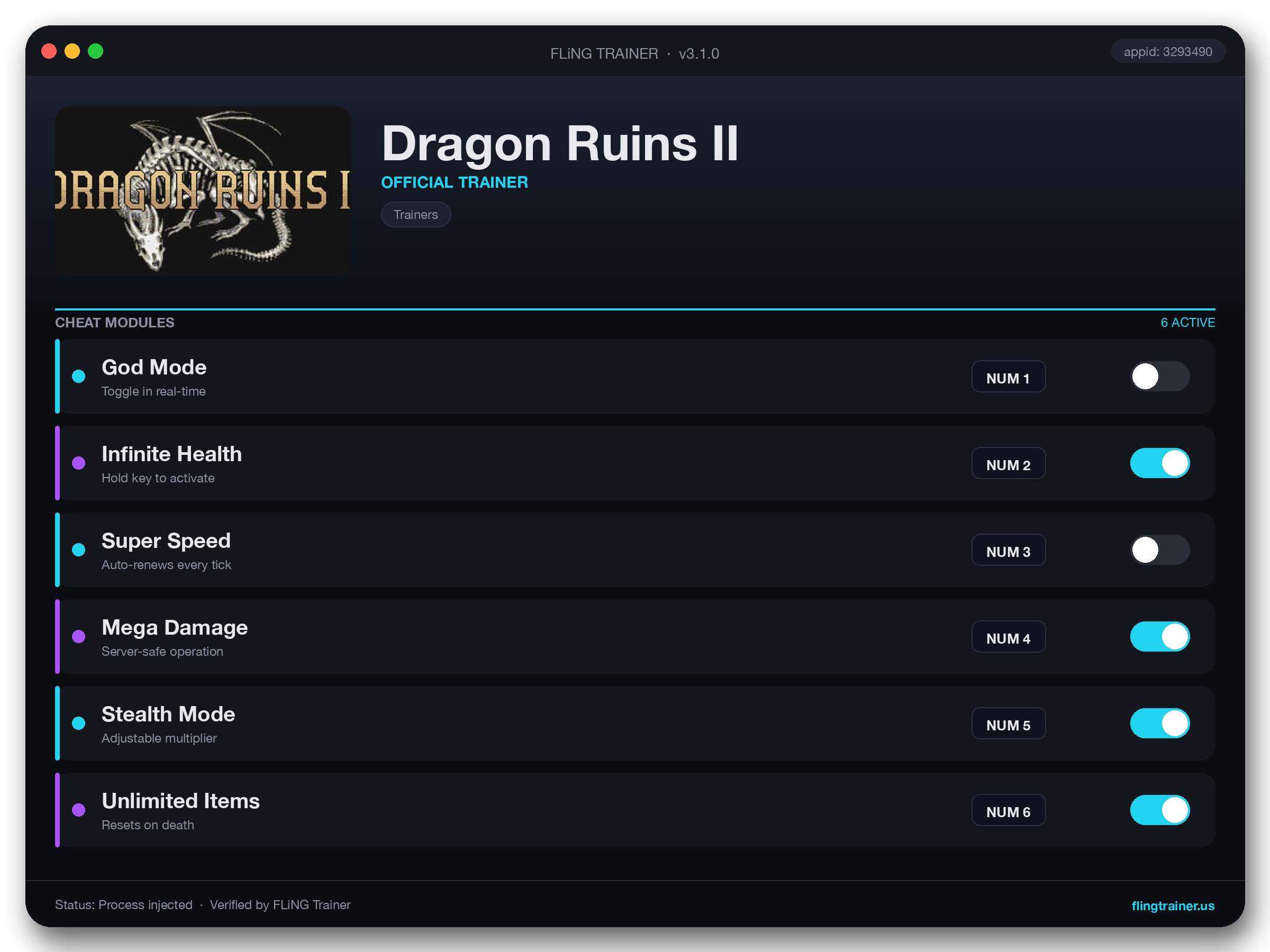 Dragon Ruins II Trainer interface