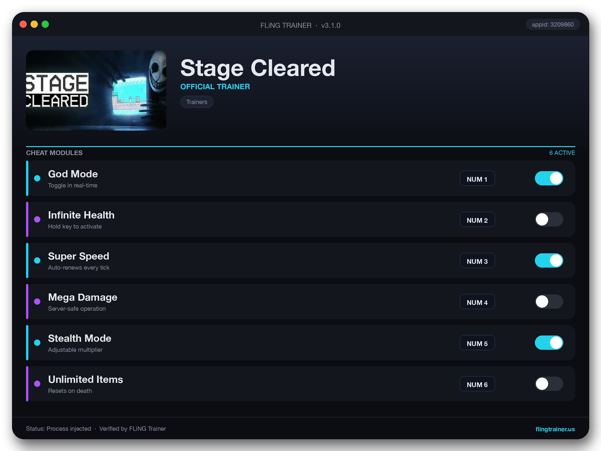 Stage Cleared Trainer interface