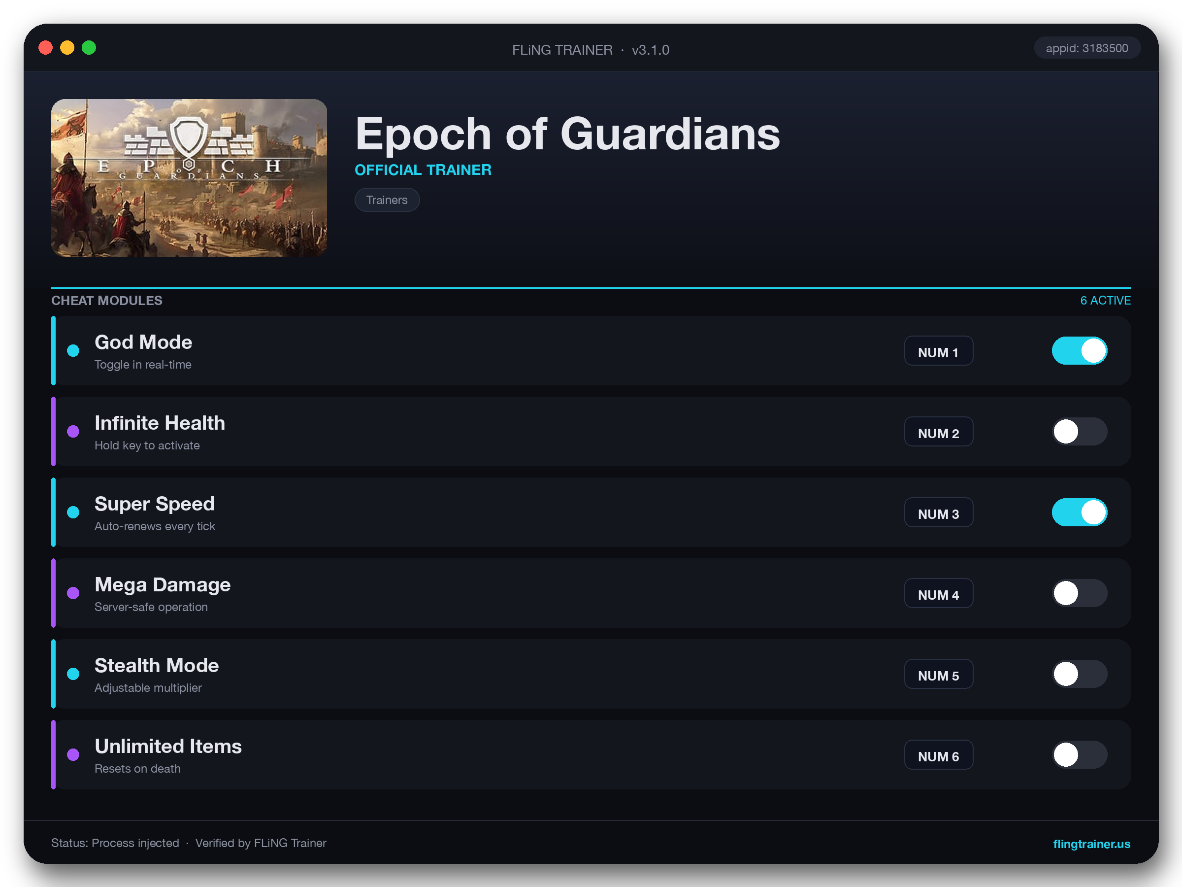 Epoch of Guardians Trainer interface