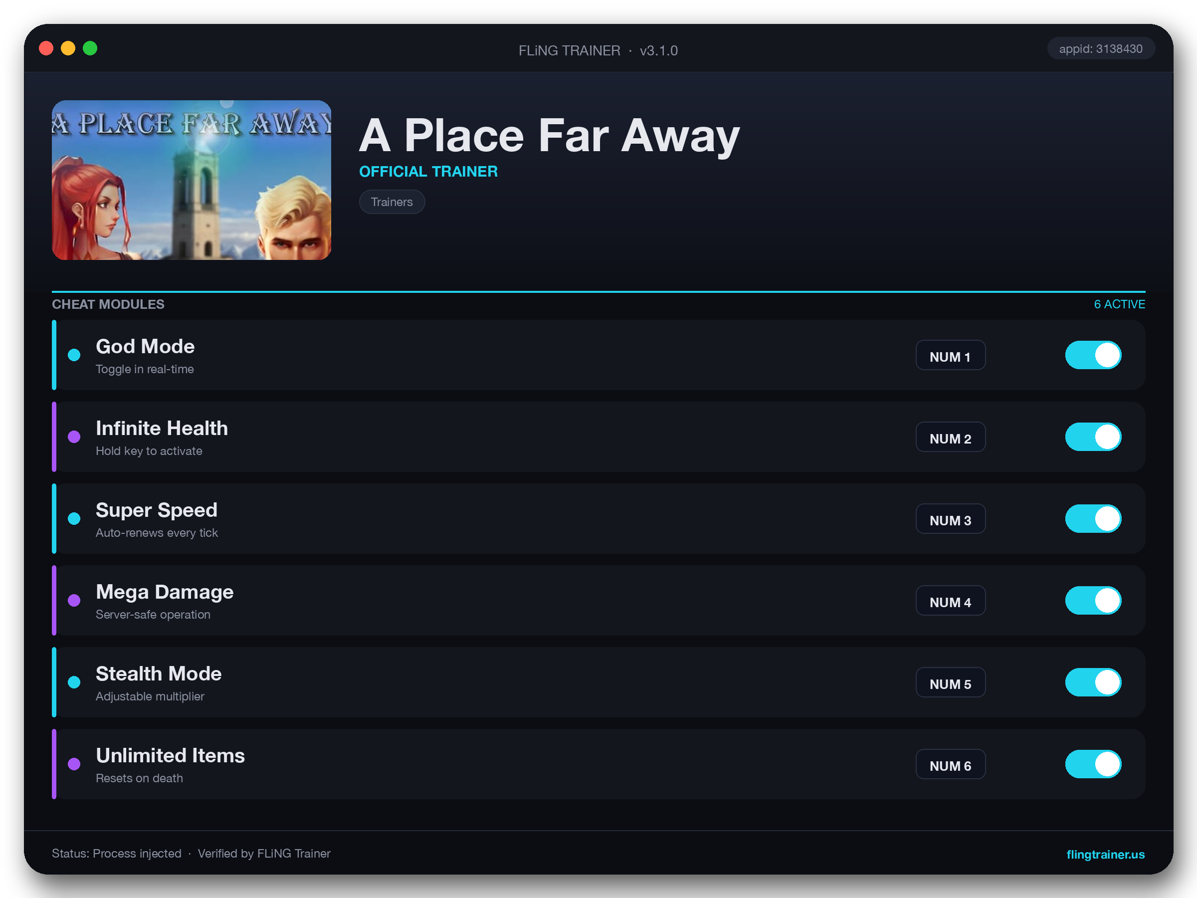 A Place Far Away Trainer interface
