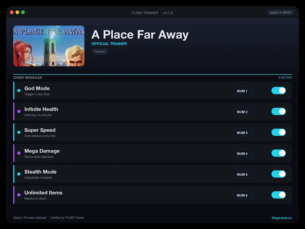 A Place Far Away Trainer interface