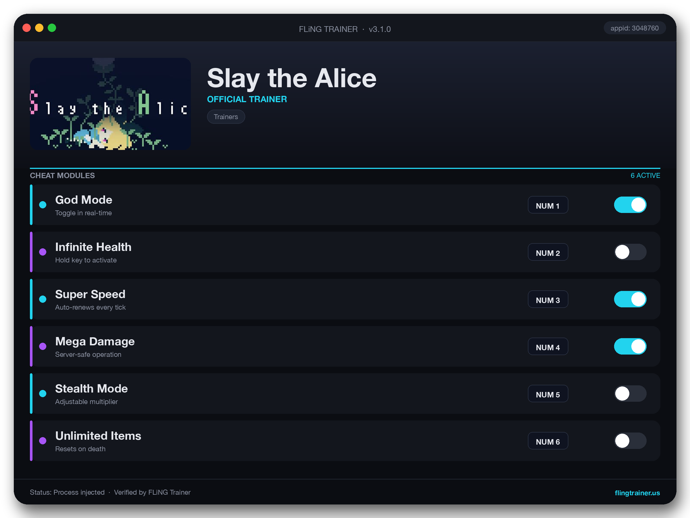Slay the Alice Trainer interface