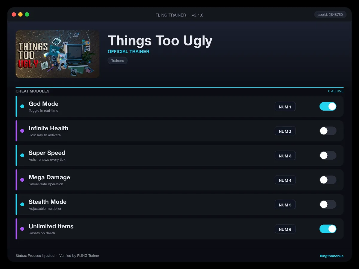 Things Too Ugly Trainer interface