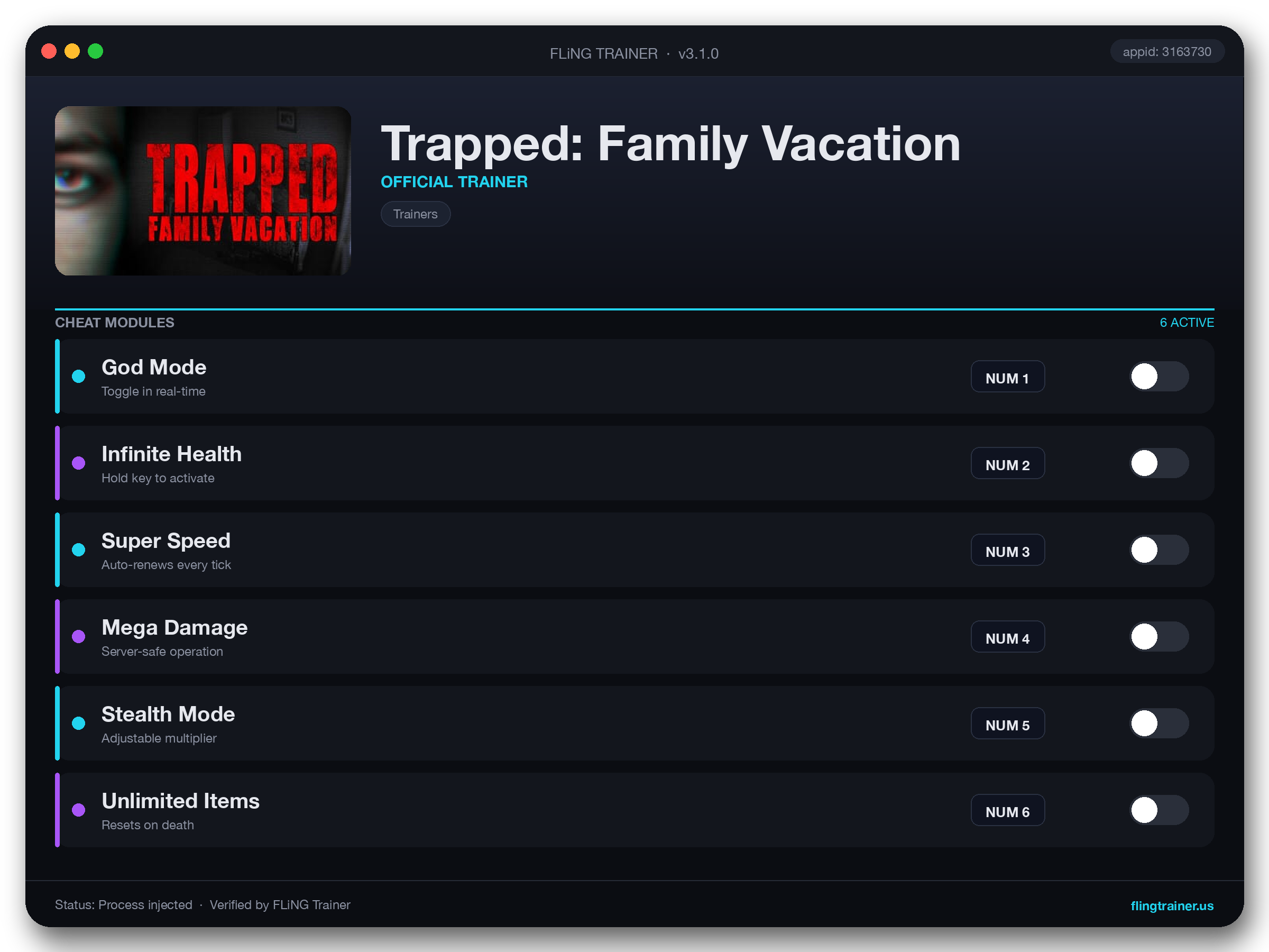 Trapped: Family Vacation Trainer interface