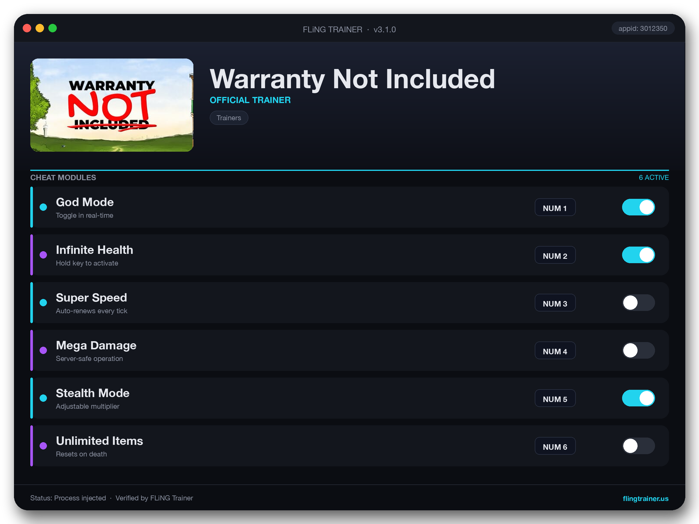 Warranty Not Included Trainer interface