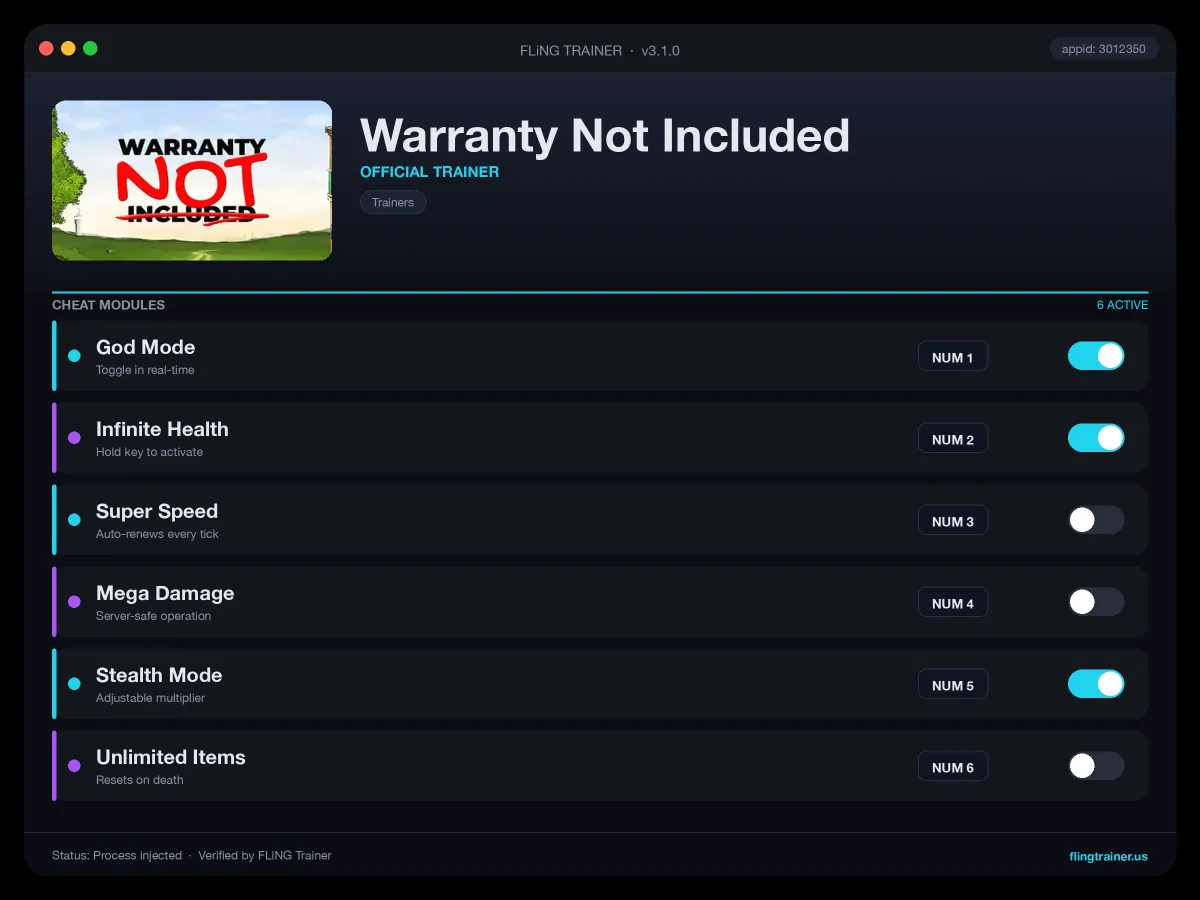 Warranty Not Included Trainer interface