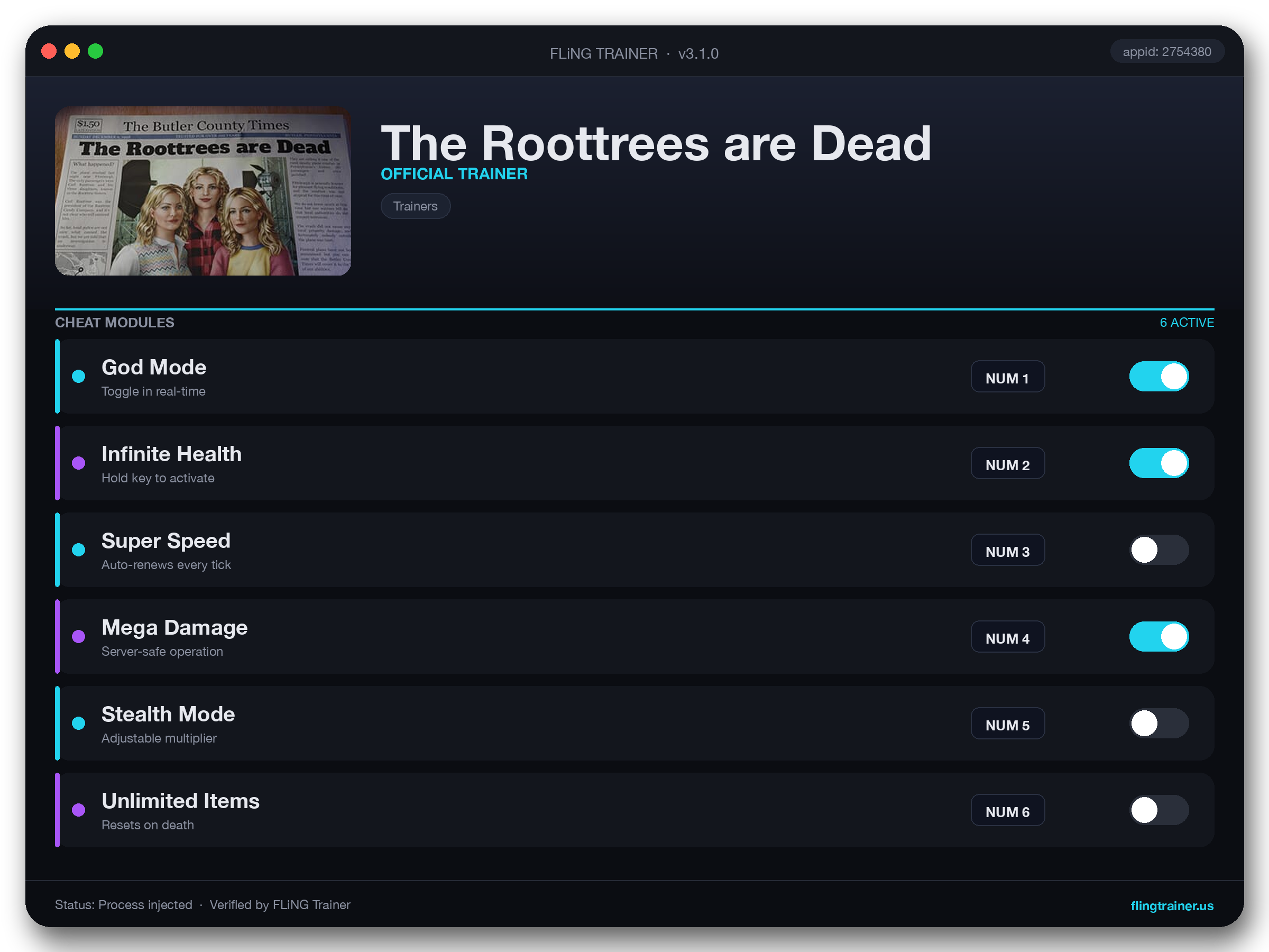 The Roottrees are Dead Trainer interface
