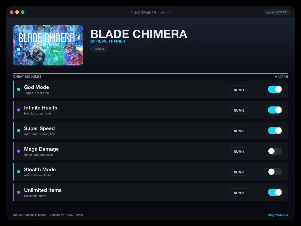 BLADE CHIMERA Trainer interface
