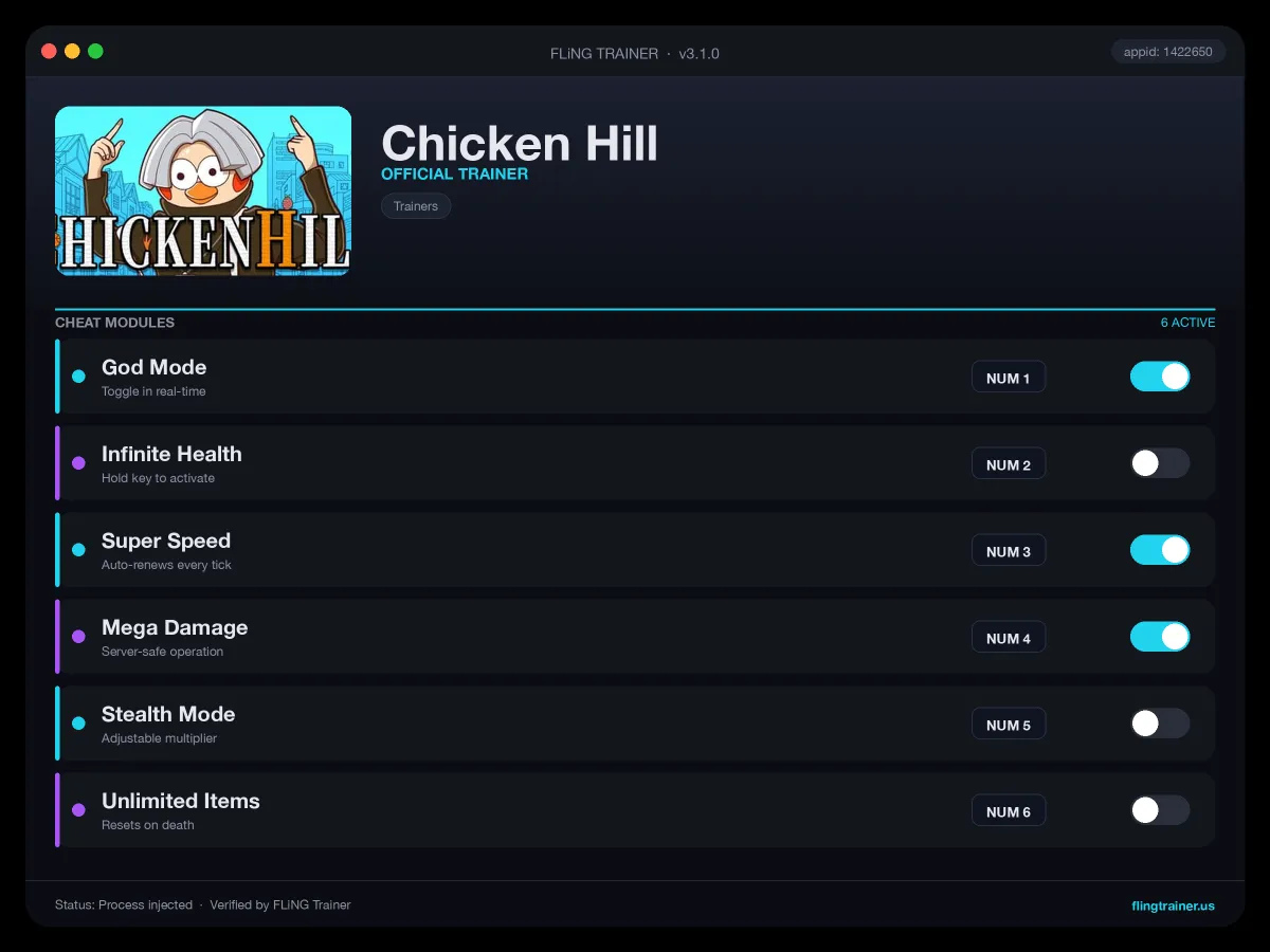 Chicken Hill Trainer interface