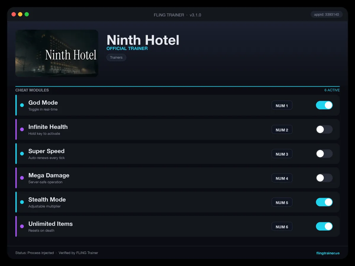 Ninth Hotel Trainer interface