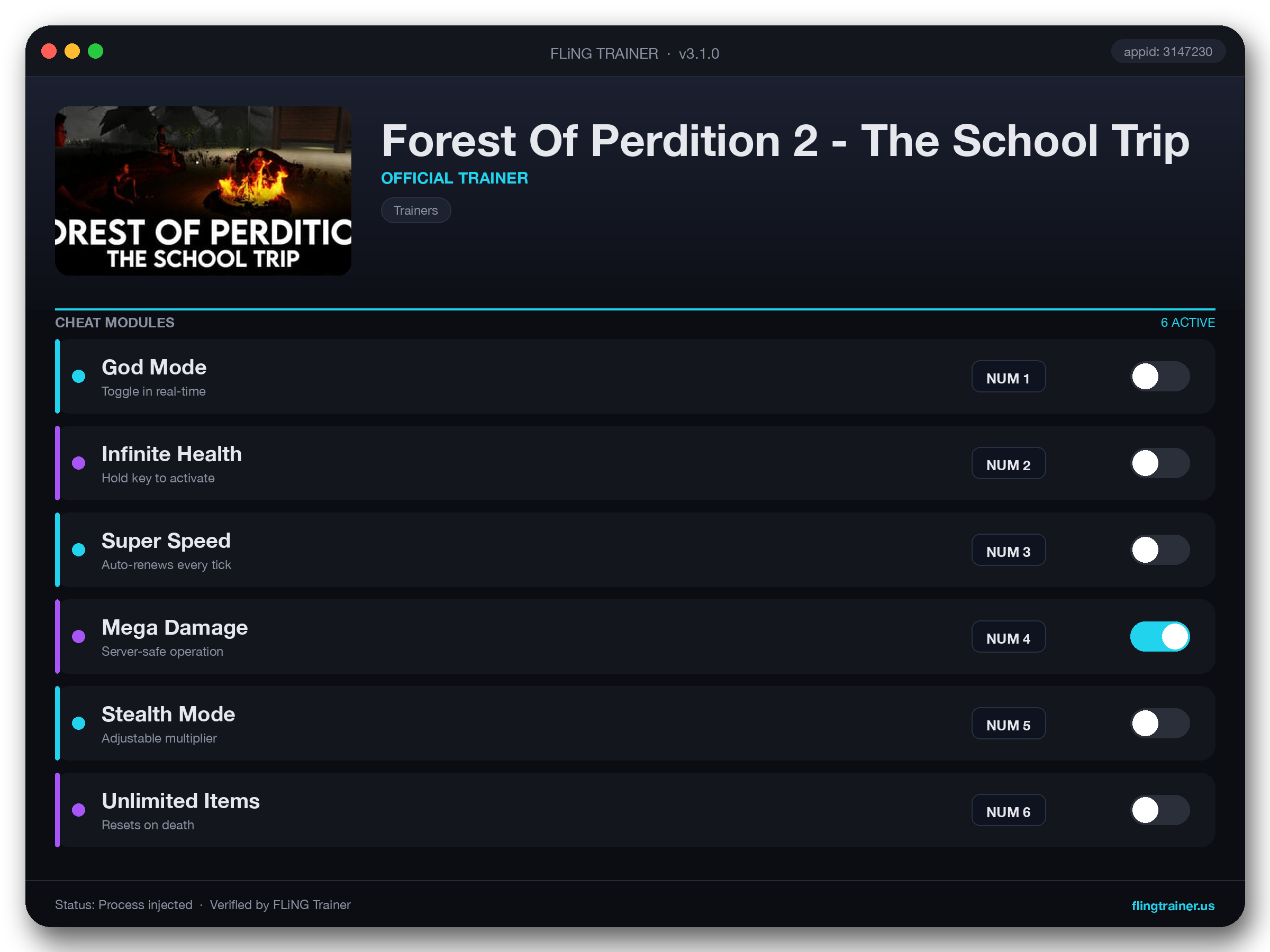 Forest Of Perdition 2 - The School Trip Trainer interface
