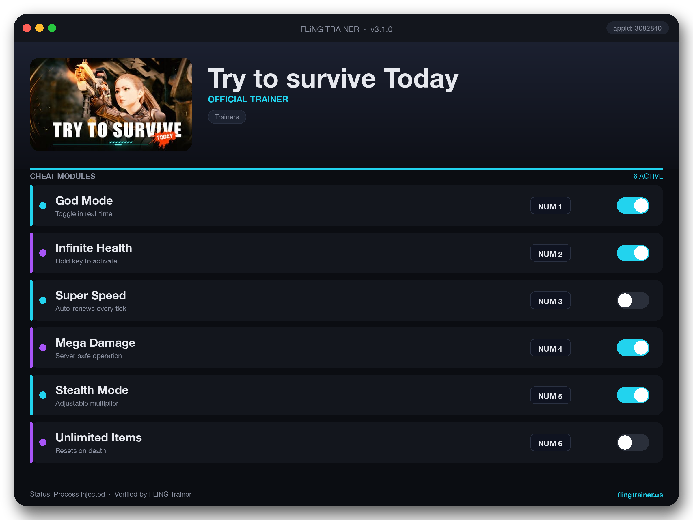 Try to survive Today Trainer interface