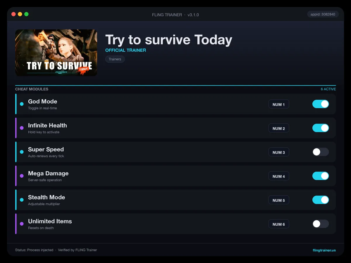 Try to survive Today Trainer interface