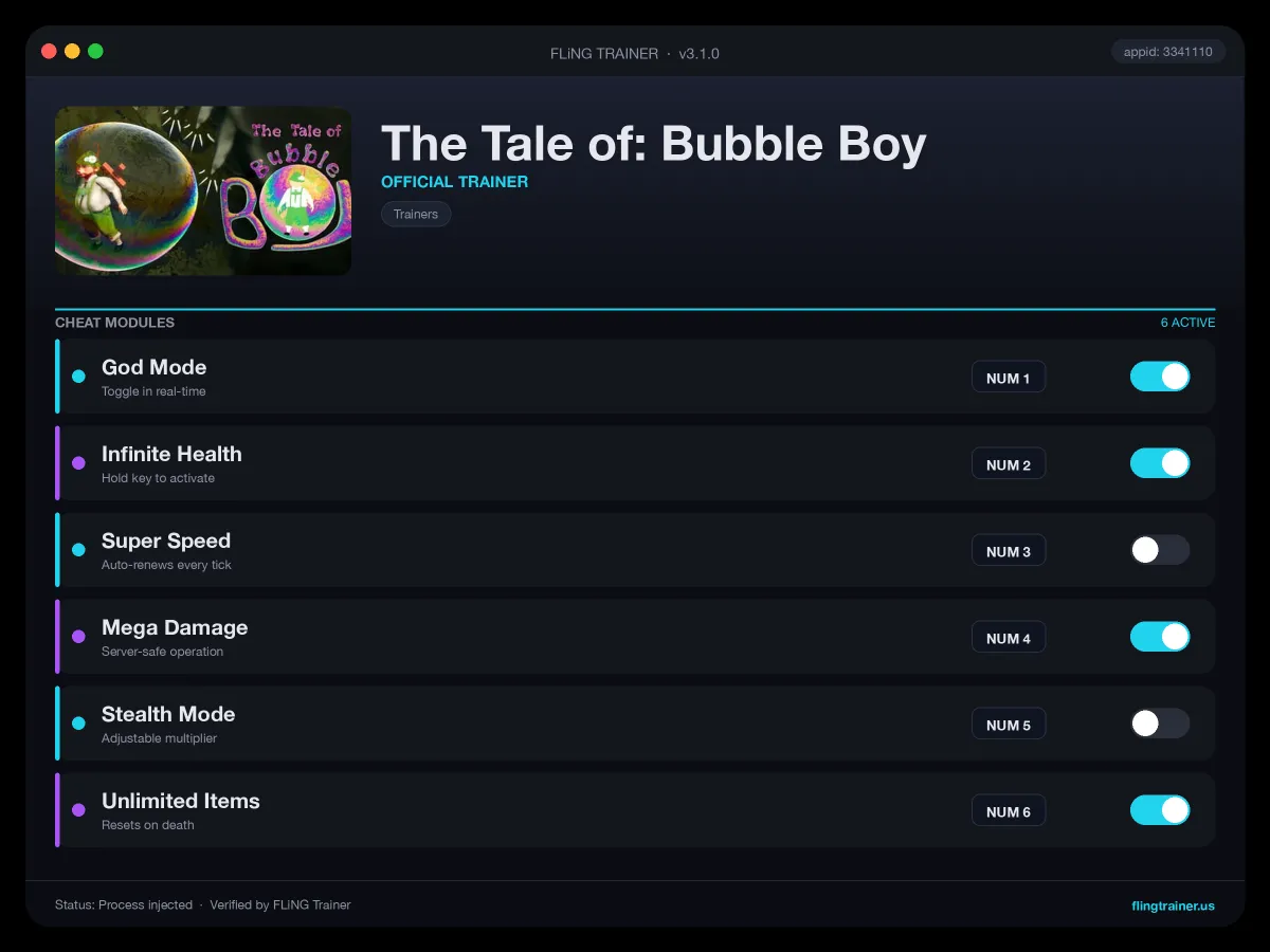 The Tale of: Bubble Boy Trainer interface
